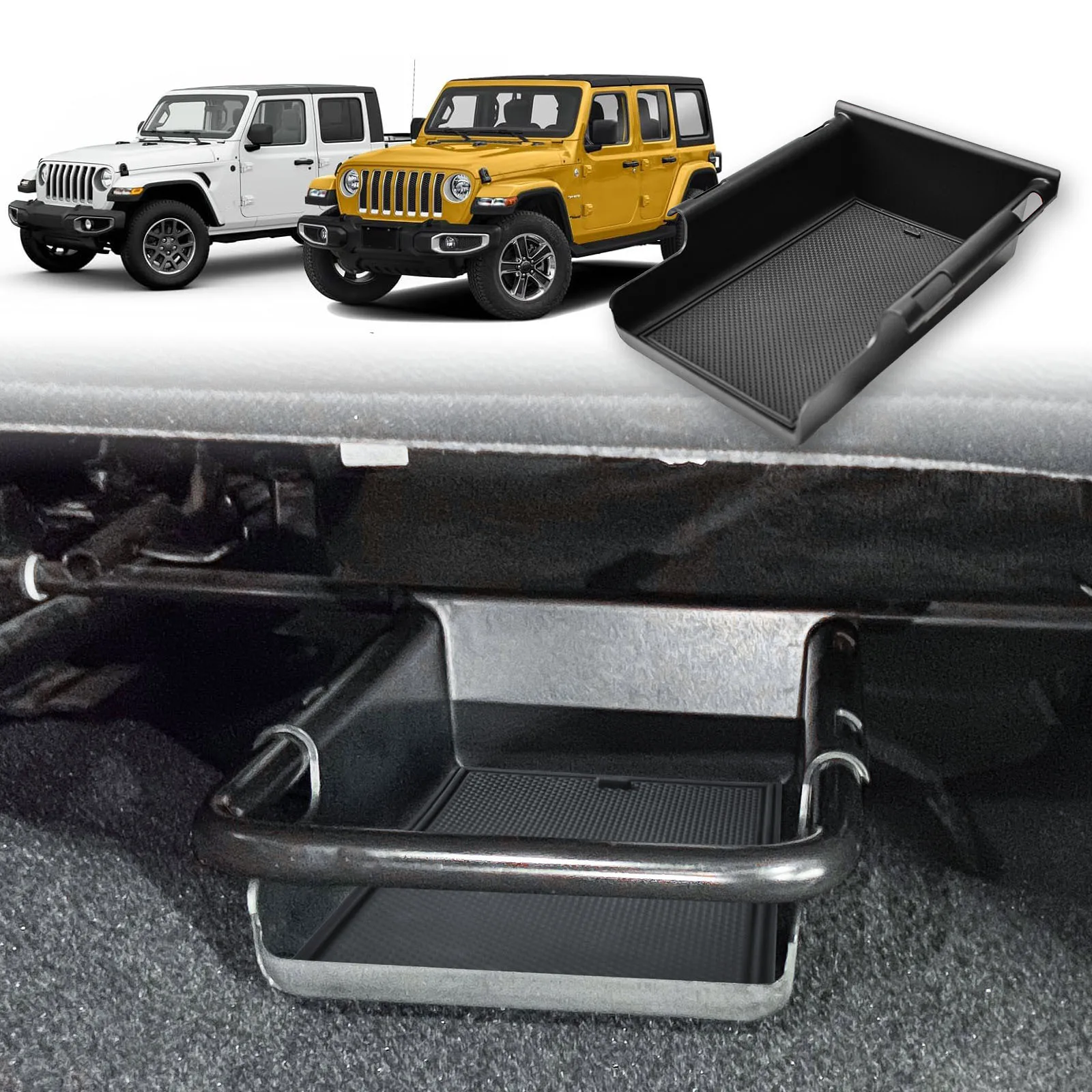 Front Under Seat Storage Organizer for Jeep Wrangler JL JLU 2018-2025 & Gladiator JT 2020-2025 Lower Hidden Storage Box Car Tray