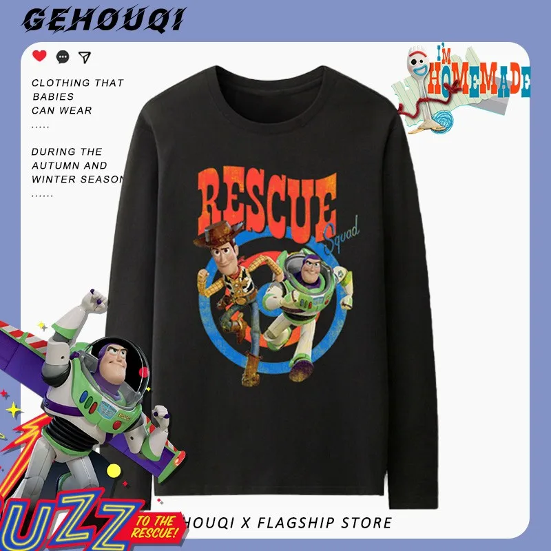 

Toy Story Co-branded Long-sleeved T-shirt Men Niche Hoodie Buzz Lightyear Strawberry Bear Peripheral Print Clothing Trend