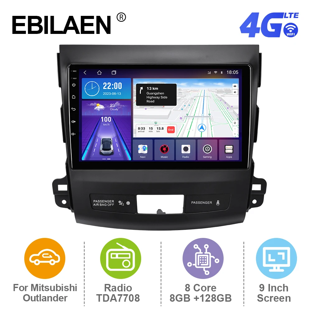 

EBILAEN Android 12 Car Radio For Mitsubishi Outlander xl 2005-2014 Multimedia Player GPS RDS Navigation Carplay Autoradio 4G FM