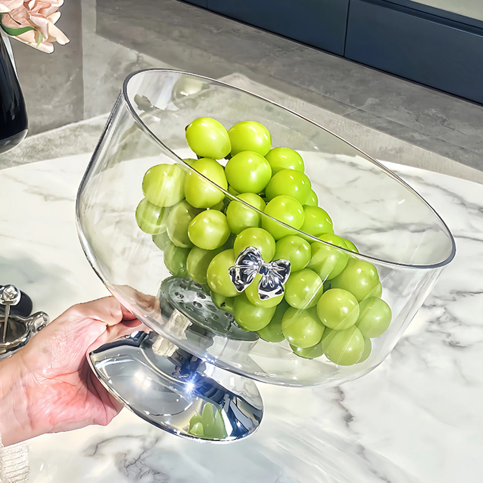 

High Footed Fruit Bowl 20cm Tall 23cm Deep Clear Acrylic Dessert Bowls Sweets Serving Trifle Large Candy Kitchen Accessories