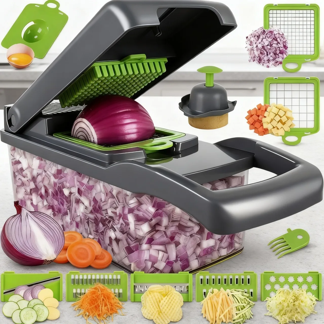 

New Vegetable Cutter Multifunctional Kitchen Tool Food Chopper for Tomato Carrot Cheese Onion, Handheld Slicer Dicer Grater