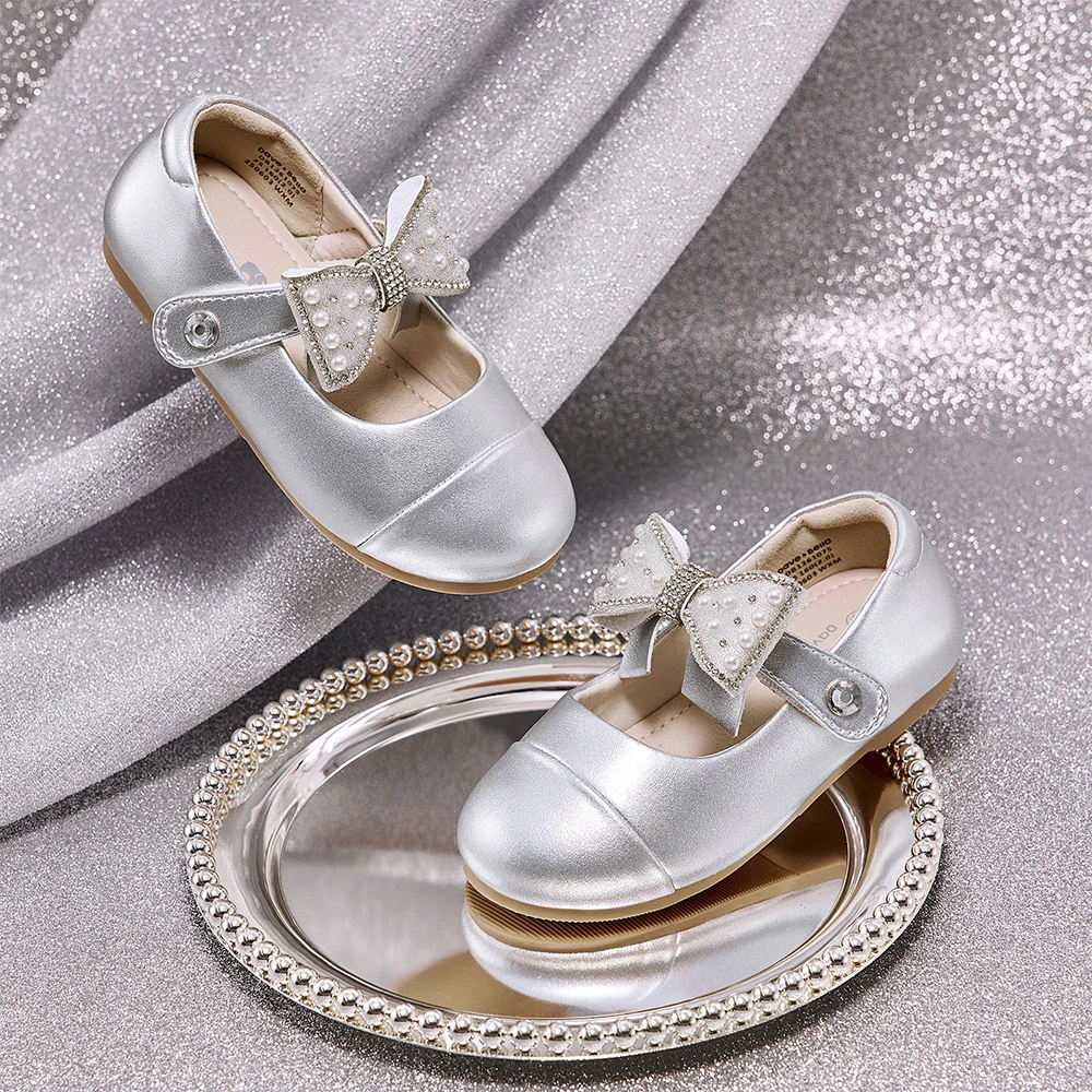 Dave Bella Children Leather Shoes Autumn Spring Girls Silver Princess Shoes Anti Slip Kids Outdoor Shoes Elegant Party DB1261075