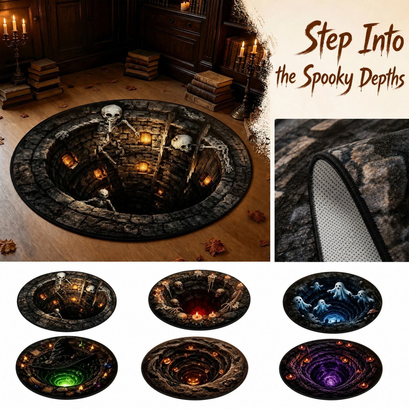  ﻿ Halloween 3D Vision Floor Carpet Round Non-Slip Rug Absorbent Doormat for Entryway Horror Door Mats Holiday Decorations
