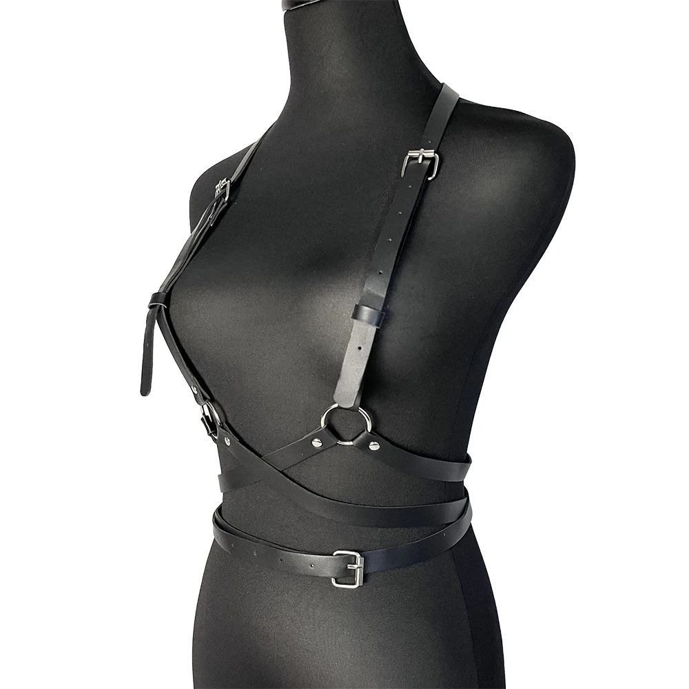 Imbracatura per il corpo BDSM Lingerie in pelle Abbigliamento fetish Intimo per donna Imbracatura per il petto Reggiseno rave erotico Cinture per spada Abiti gotici