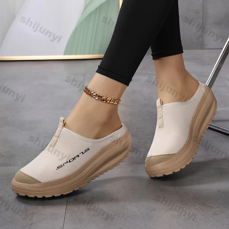 Fashion Woman Platform Vulcanize Shoes Summer New Mules Shoes Comfortable Non Slip Increase Height Casual Large Size Shoes