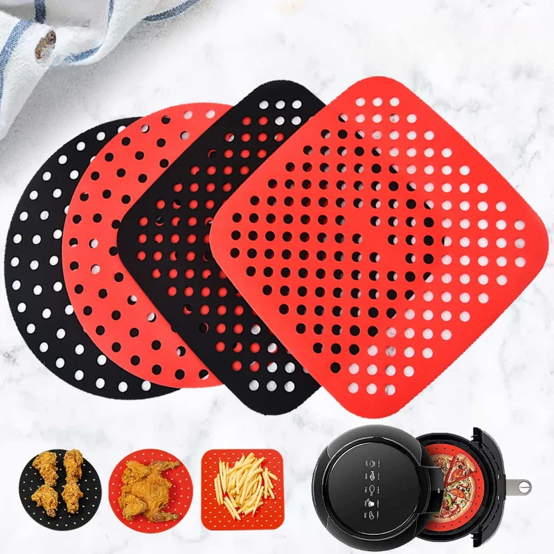 2pcs Reusable Silicone Air Fryer Mat Liner Non-Stick Steamer Pad Baking Inner Liner Cooking Mat for Kitchen Accessories