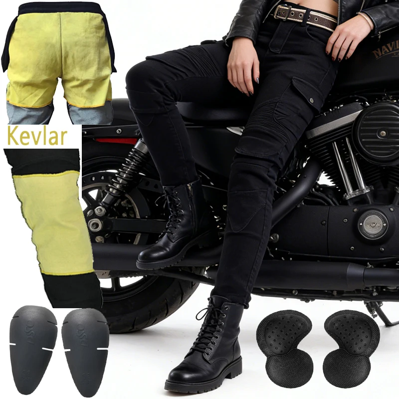 

Women Spring Kevlar Motorcycle Riding Jeans Autumn Aramid Black Motocross Racing Pants Protective Wear Resistant 06 Blue