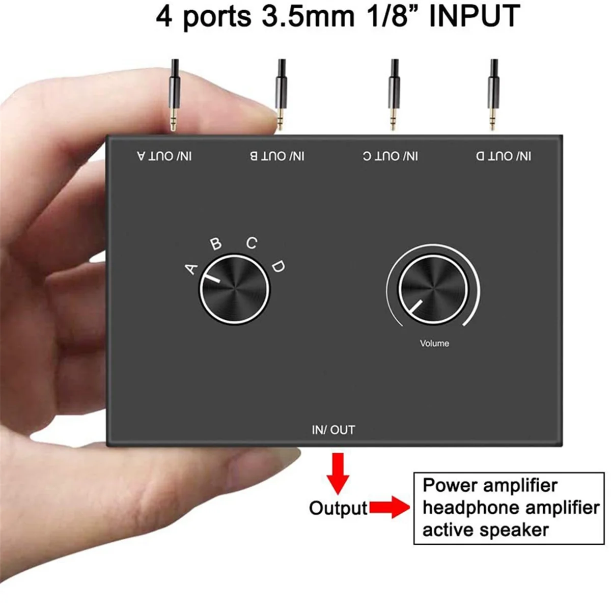Conmutador de Audio con conector de 4 vías y 3,5mm, caja divisora de interruptor de Audio bidireccional estéreo, amplificador de auriculares 4 en 1 salida
