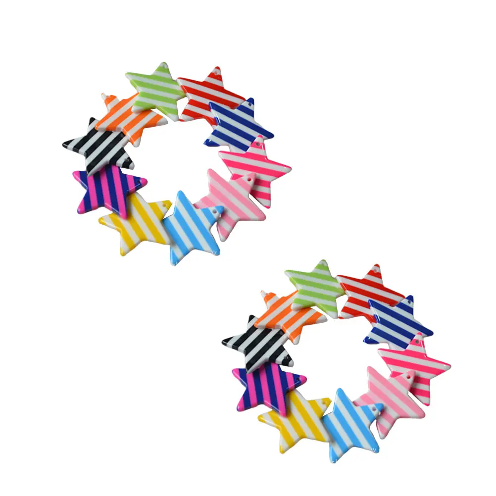 

20pcs Five-Pointed Star Pendants Resin Diy Handmade Accessories Colorful Striped Design With Hole For Jewelry Making Crafts