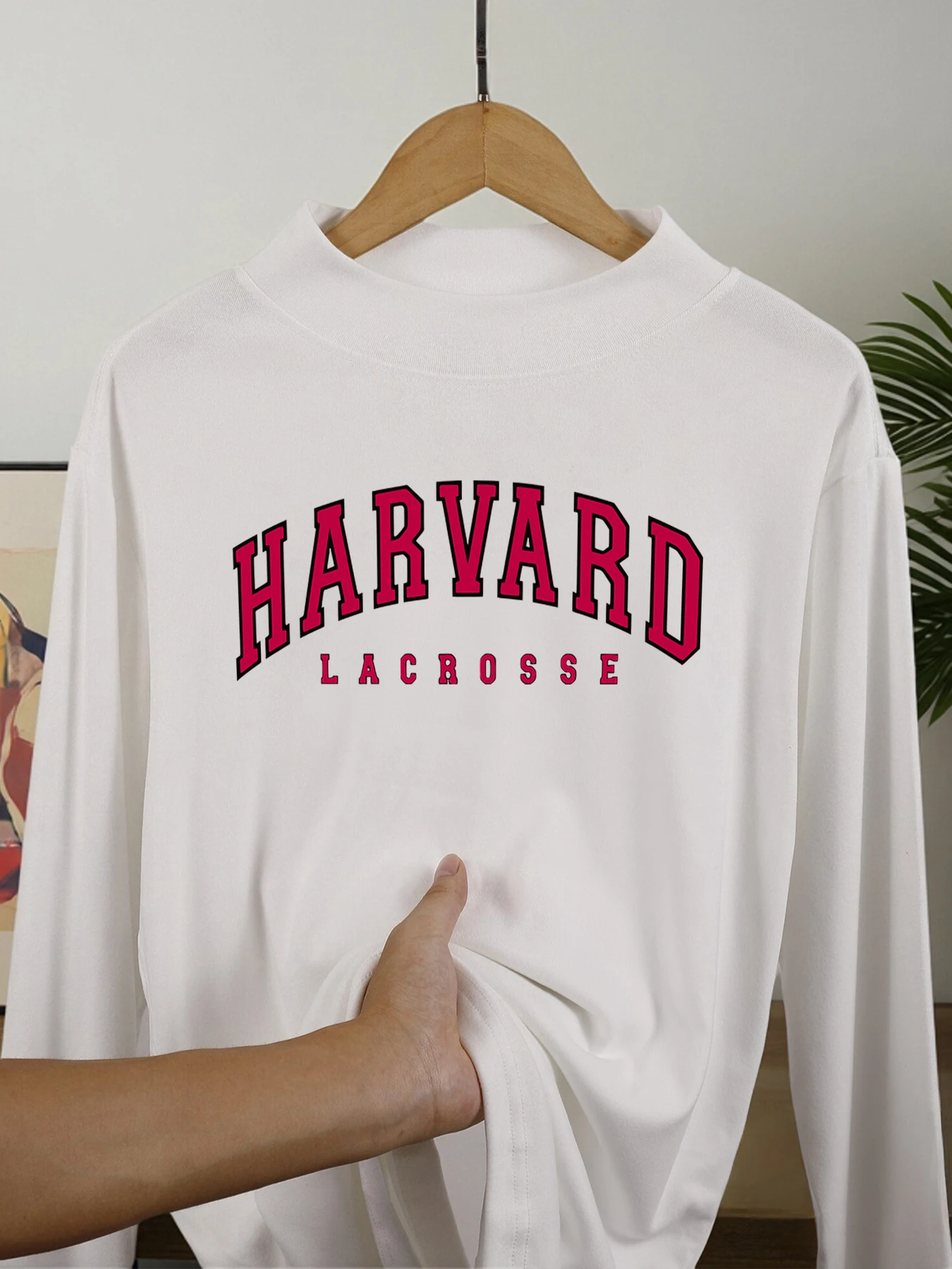 

Harvard Lacrosse Printed Casual Base Layer Mens Stretch Mock Neck Long Sleeve Shirt Comfy Fit Tops Velvet Fleece Soft T-Shirts