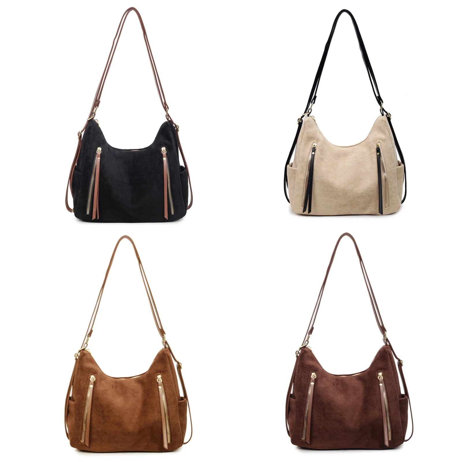 

Women Faux Suede Backpack Underarm Shoulder Bag with Zipper One Shoulder Armpit Bag Single Shoulder Handbag for Vacation Travel