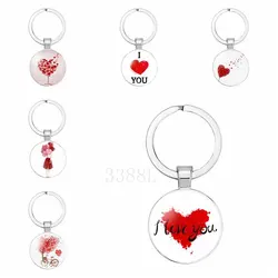 Sweetheart Love Forever Glass Pendant Alloy Keychain Valentine's Day Gift Colorful Red Love Patterns Gifts for Sweetheart