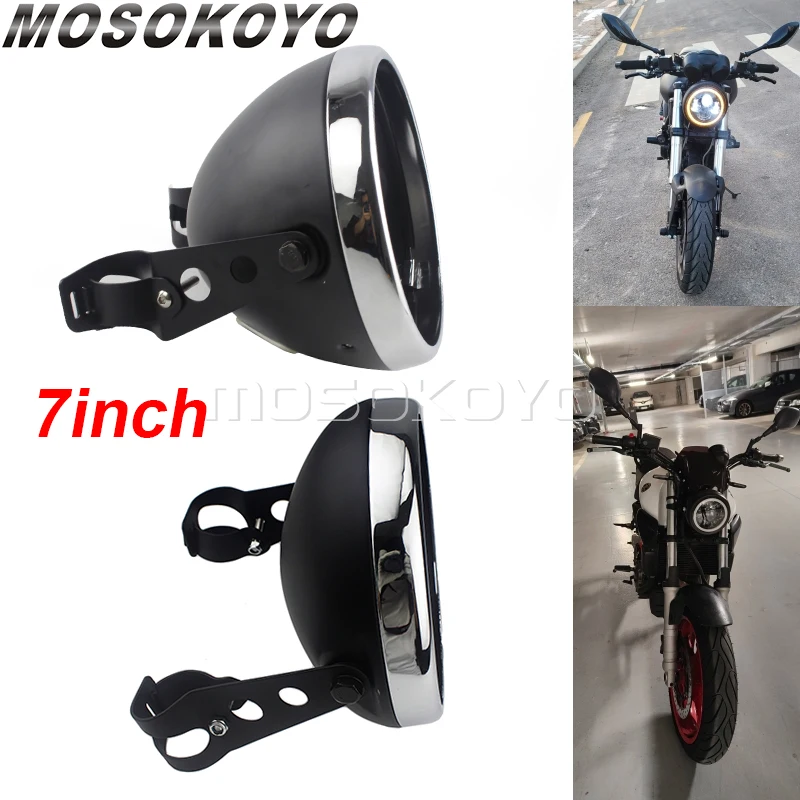 

Motorcycle 7" Outside Shell LED Vintage Headlight Mounting Bucket 7 Inch Running Light Shell Housing Cover W/ Bracket Universal