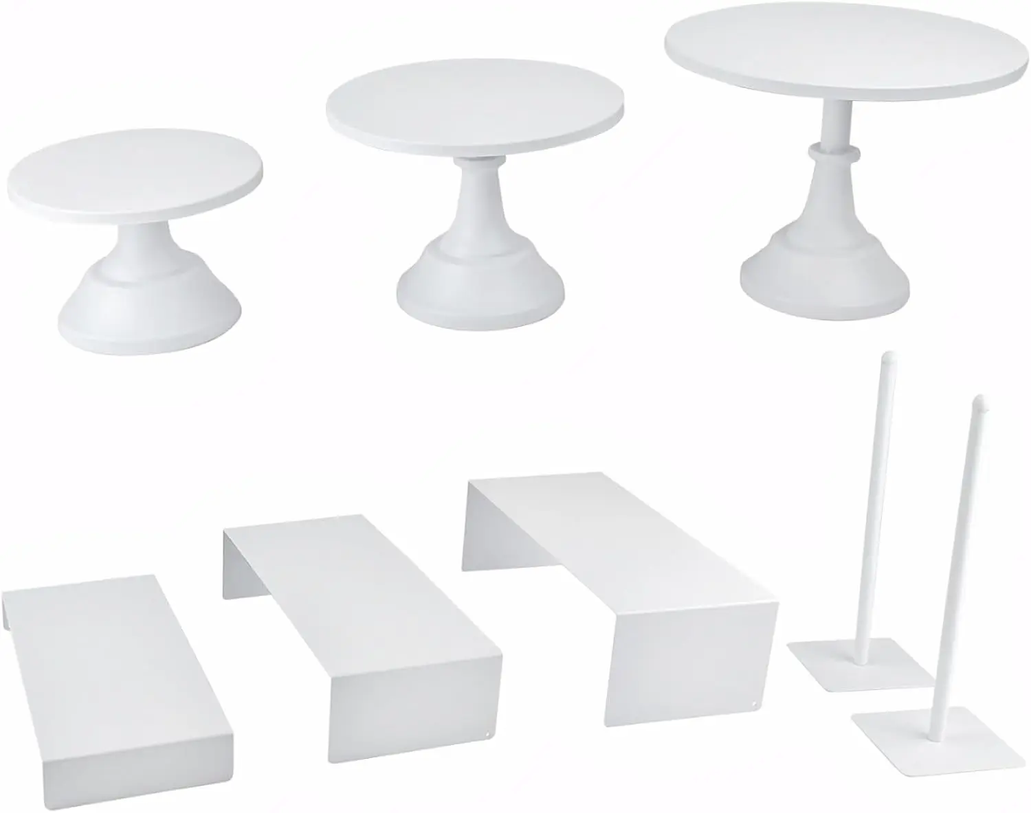 

Set of 8 White Metal Cake Stands for Dessert Display, Weddings, Birthday Parties