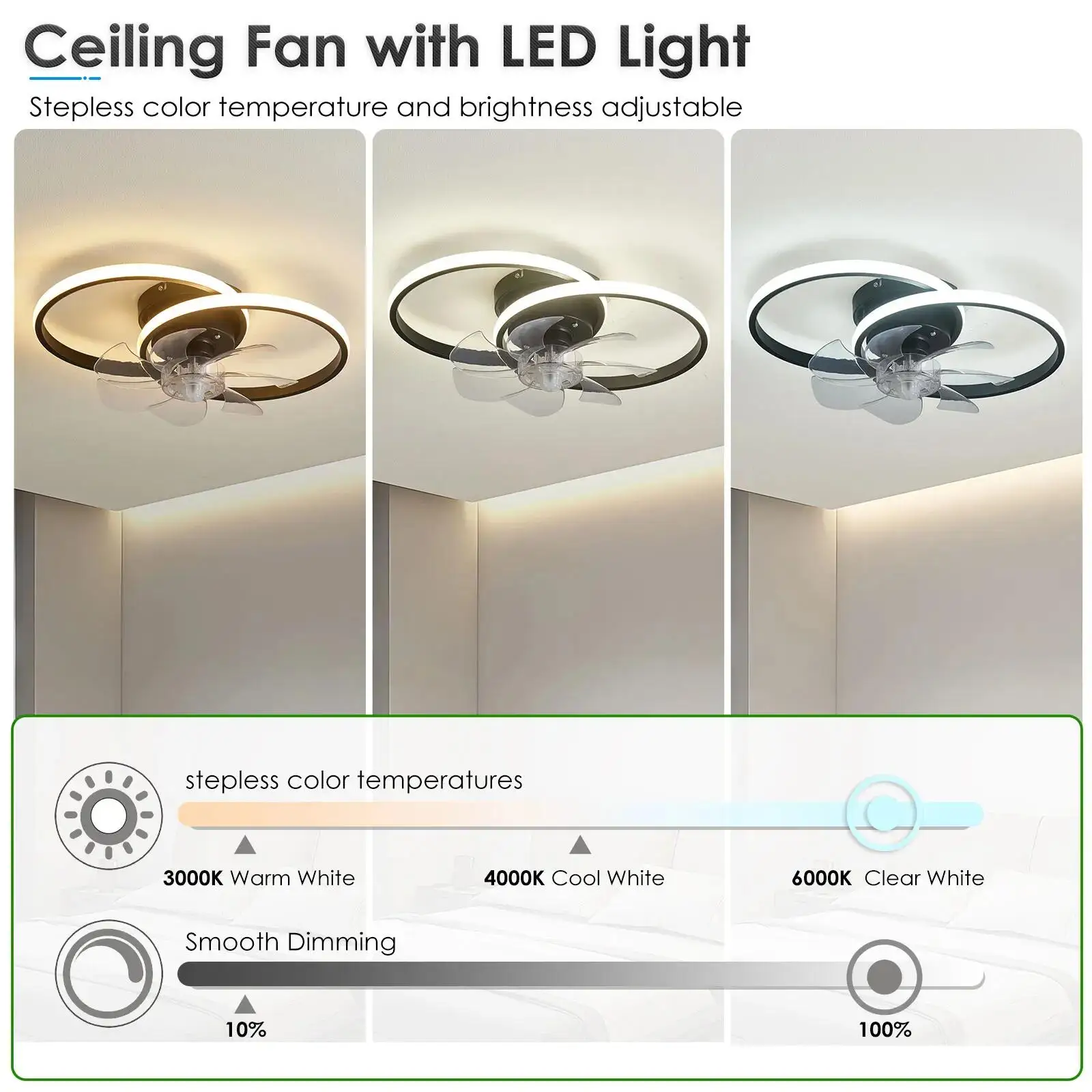 2 in 1 Modern Smart Ceiling Fan Bedroom Ceiling Fan With Light And Control Living Room Restaurant Decor Dimmable LED Ceiling Fan