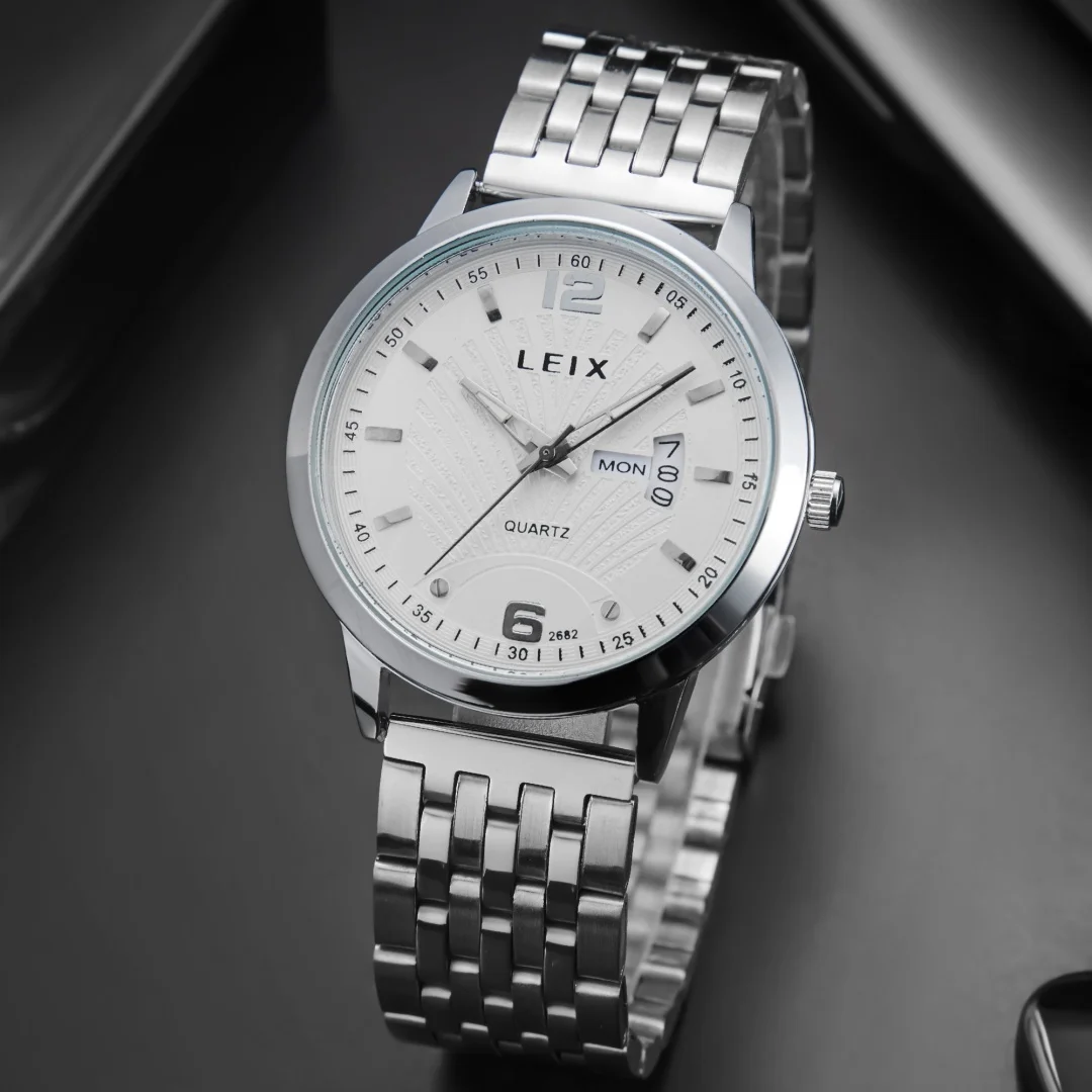 

Роскошные мужские часы с календарем и датой, серебряные мужские часы из нержавеющей стали, деловые повседневные мужские кварцевые часы Reloj Hombre