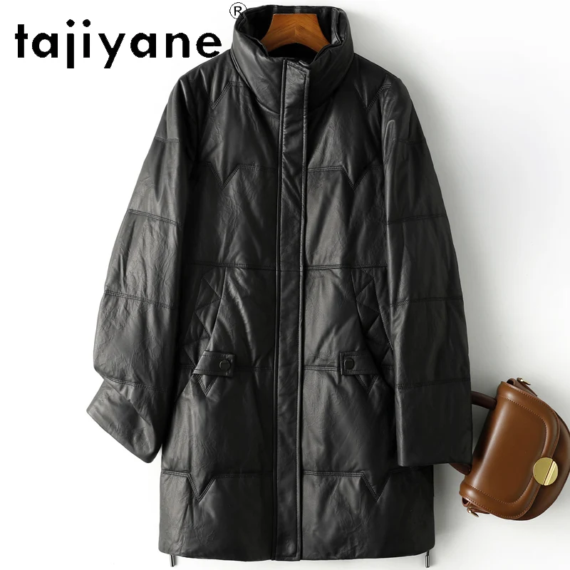 Tajiyane branco ganso para baixo jaqueta de couro real feminino 100% pele carneiro gola para baixo casacos roupas de inverno 2025 дубл onderка
