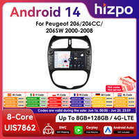 Hizpo 2Din 7inch Android Car Radio for Peugeot 206 206CC 206SW 2000 - 2008 Multimedia 4G BT Auto CarPlay GPS RDS DSP Stereo