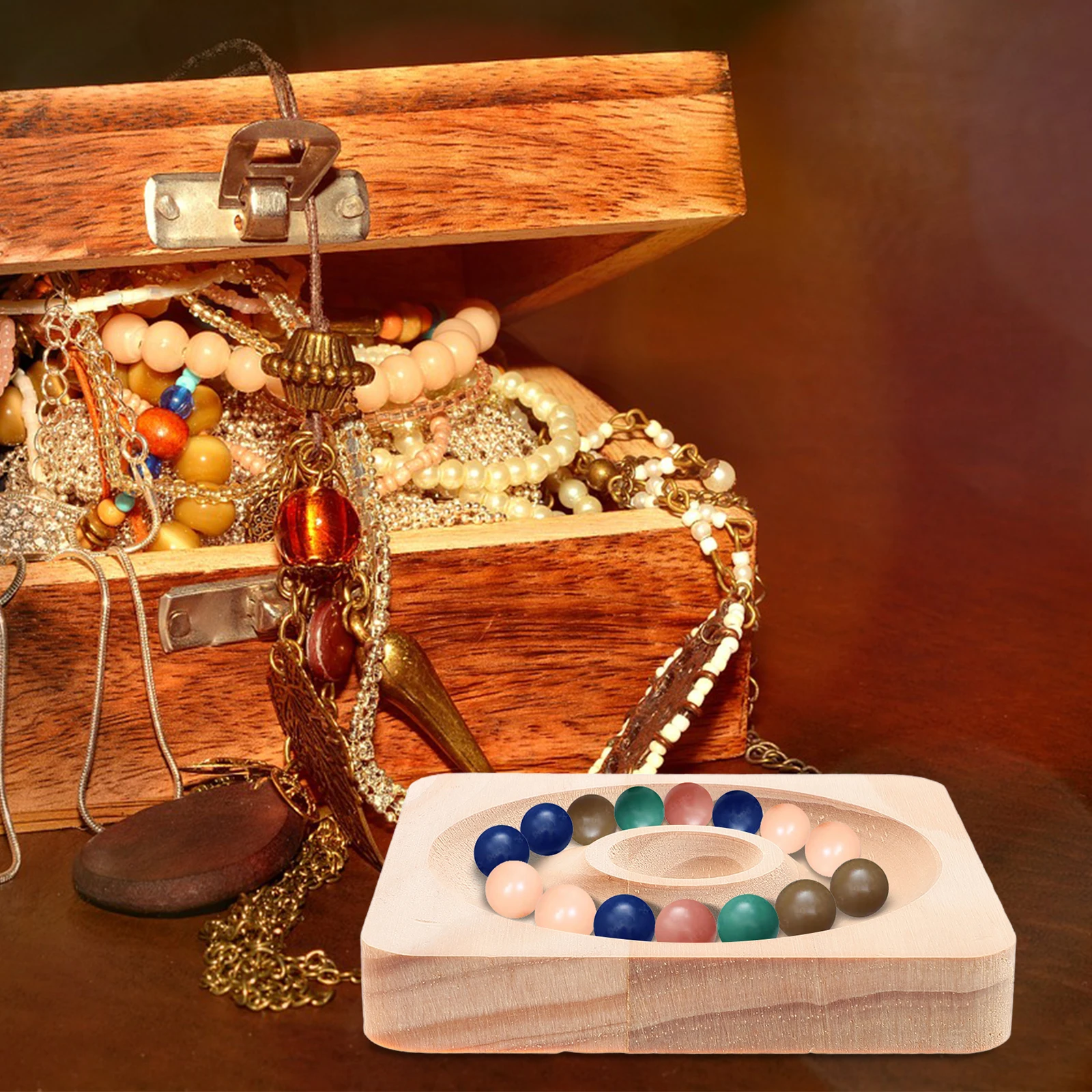 

Wooden Jewelry Plate Bracelet Making Supplies Display Tray Solid Design Board Round Holder Beading Organizer Necklace Tool