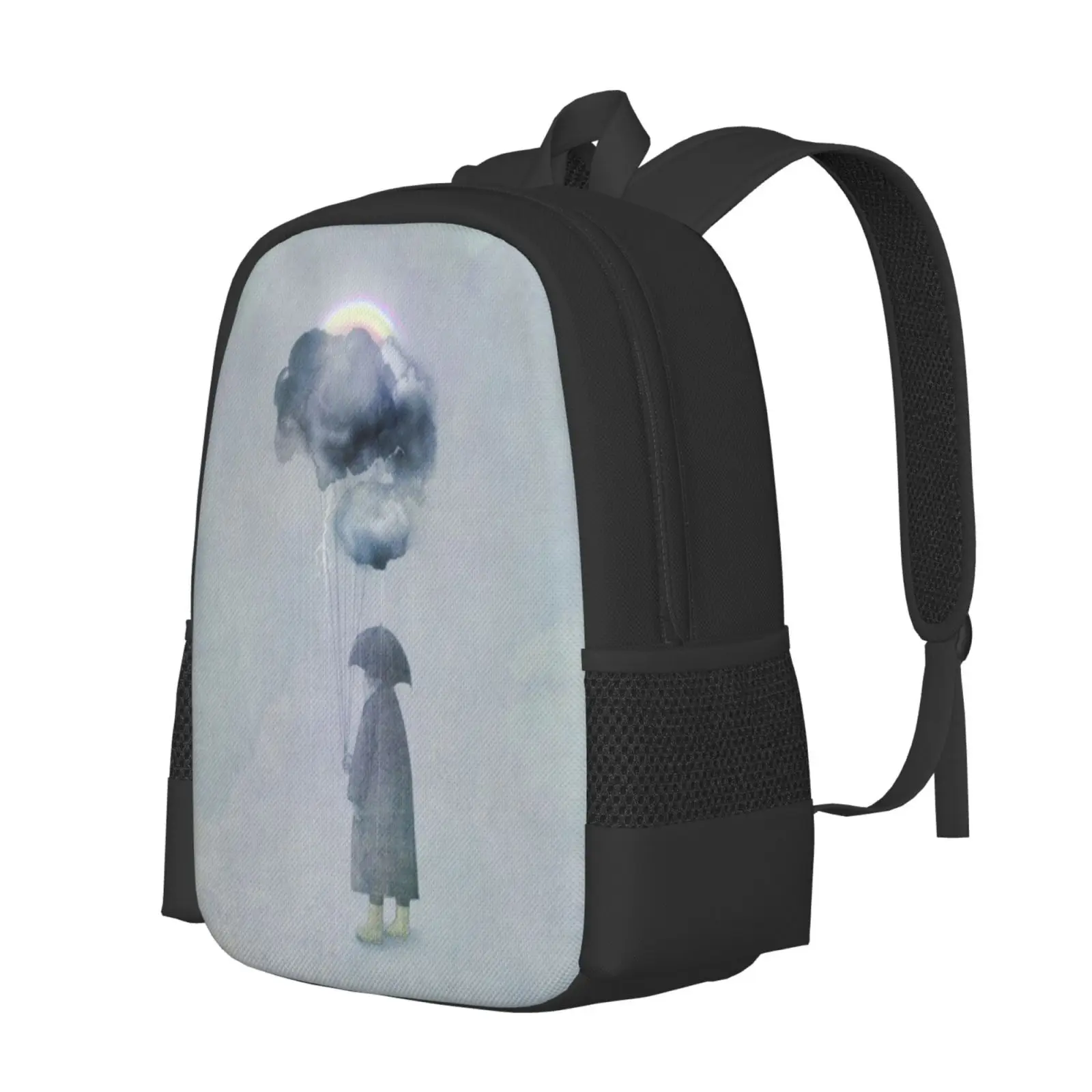 The Cloud Seller Hot Sale Schoolbag Backpack Fashion Bags Clouds Character Umbrella Rainbow Surreal Whimsical Opifan