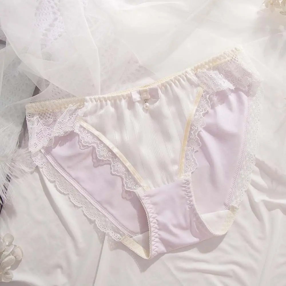 Lolita Kawaii Milk Shreds Low-Waist Pearl Mercerized Briefs Underwear Triangle Underpants Women's Panties