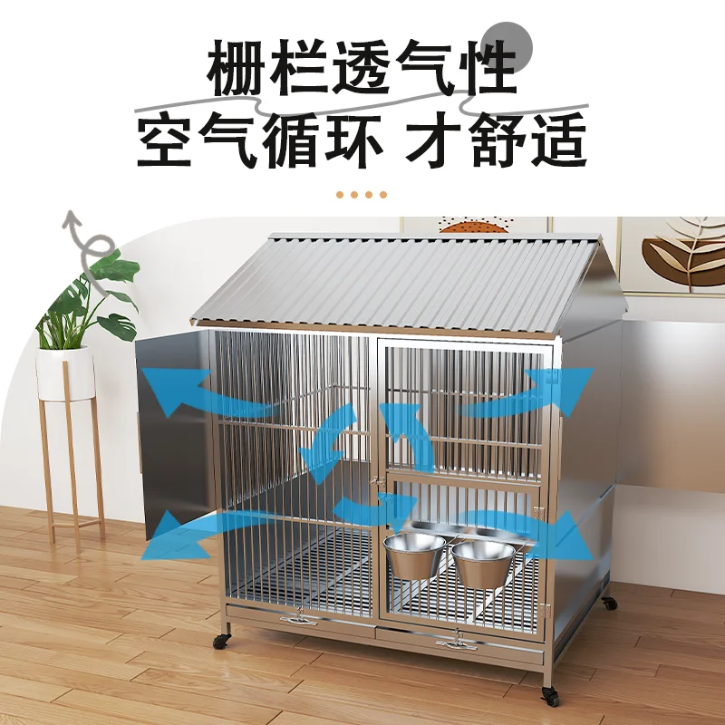 

Thickened stainless steel dog cage kennel display cabinet for medium and large dogs Outdoor rainproof and cold-proof with toilet