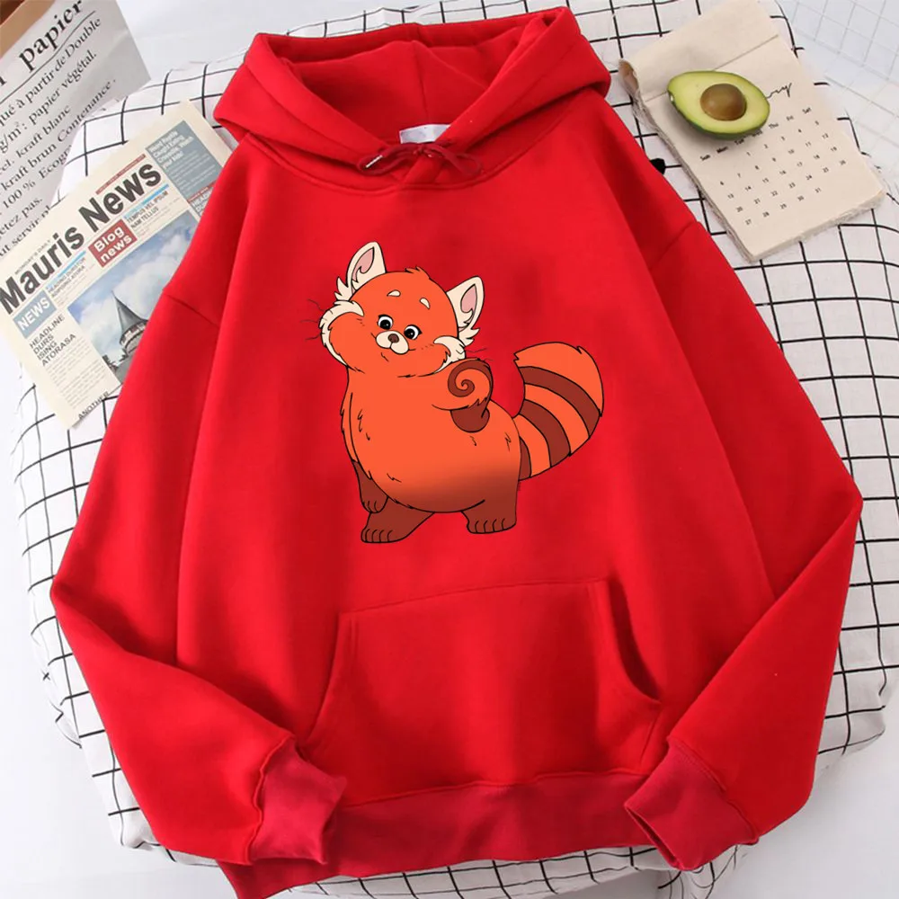 Sudaderas con capucha Kawaii para mujer, sudadera con estampado de Panda rojo de dibujos animados, Tops de lana Harajuku, Invierno