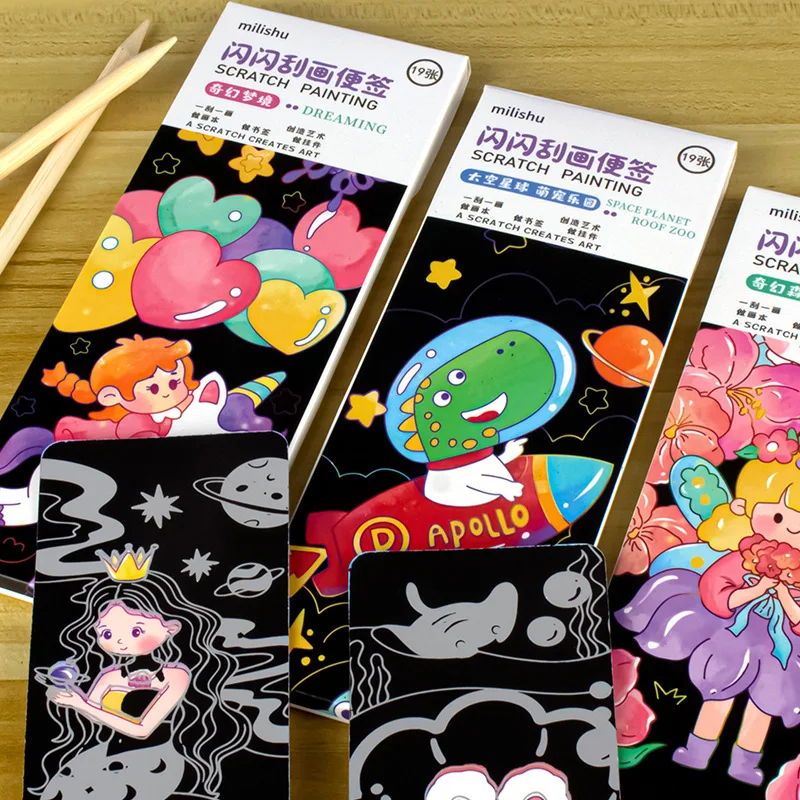 Rainbow Scratch Bookmark Art Paper Kit Cartoon Unicorn Dinosaur Flower Fairy Mermaid Princess Graffiti Scraping Painting Notes