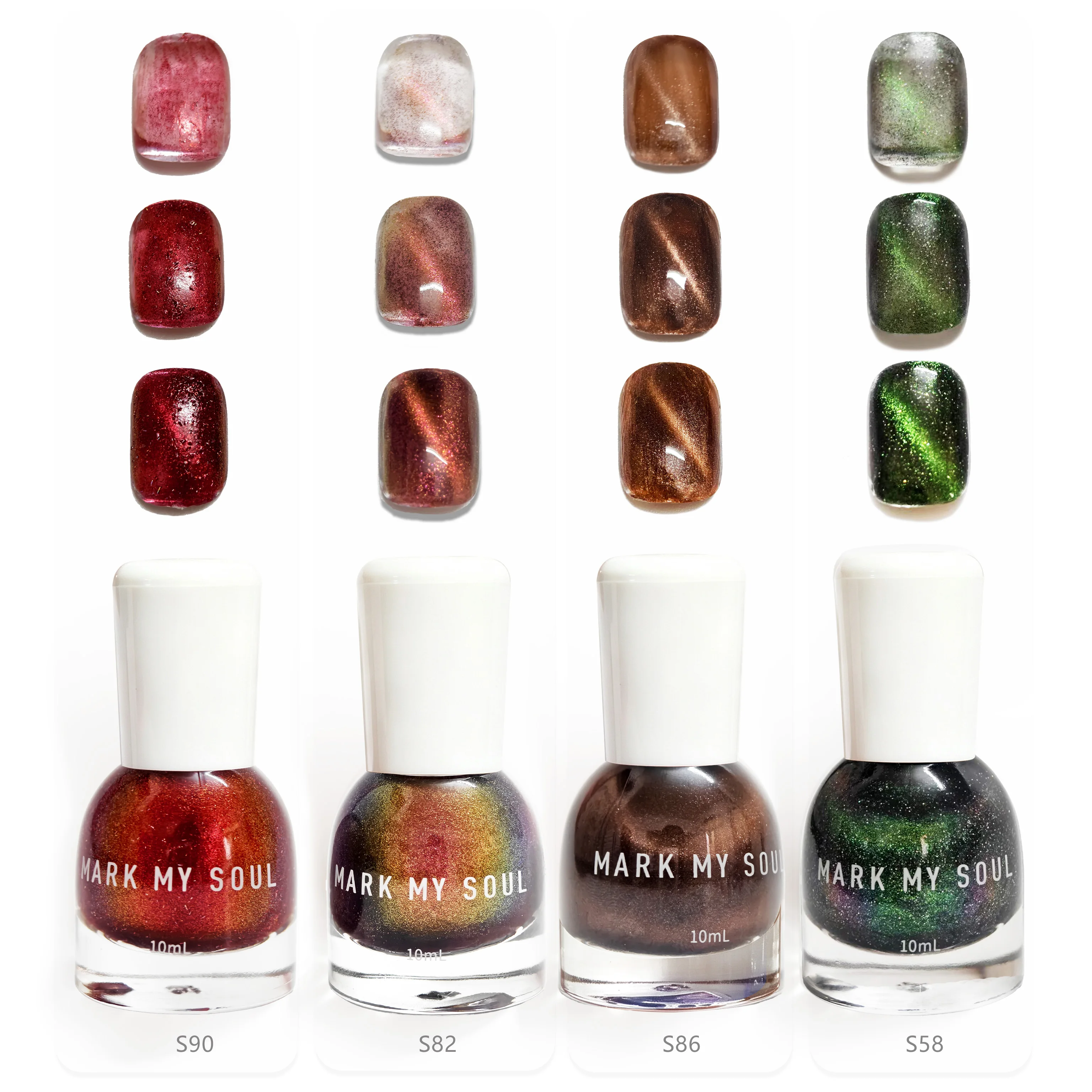 4pcs Dreamy Galaxy Caramel Aurora Contrast Glass Star Cat Eye,No UV Lamp Nail S82/S86/S90/S58,Quick Dry Non Peel Off