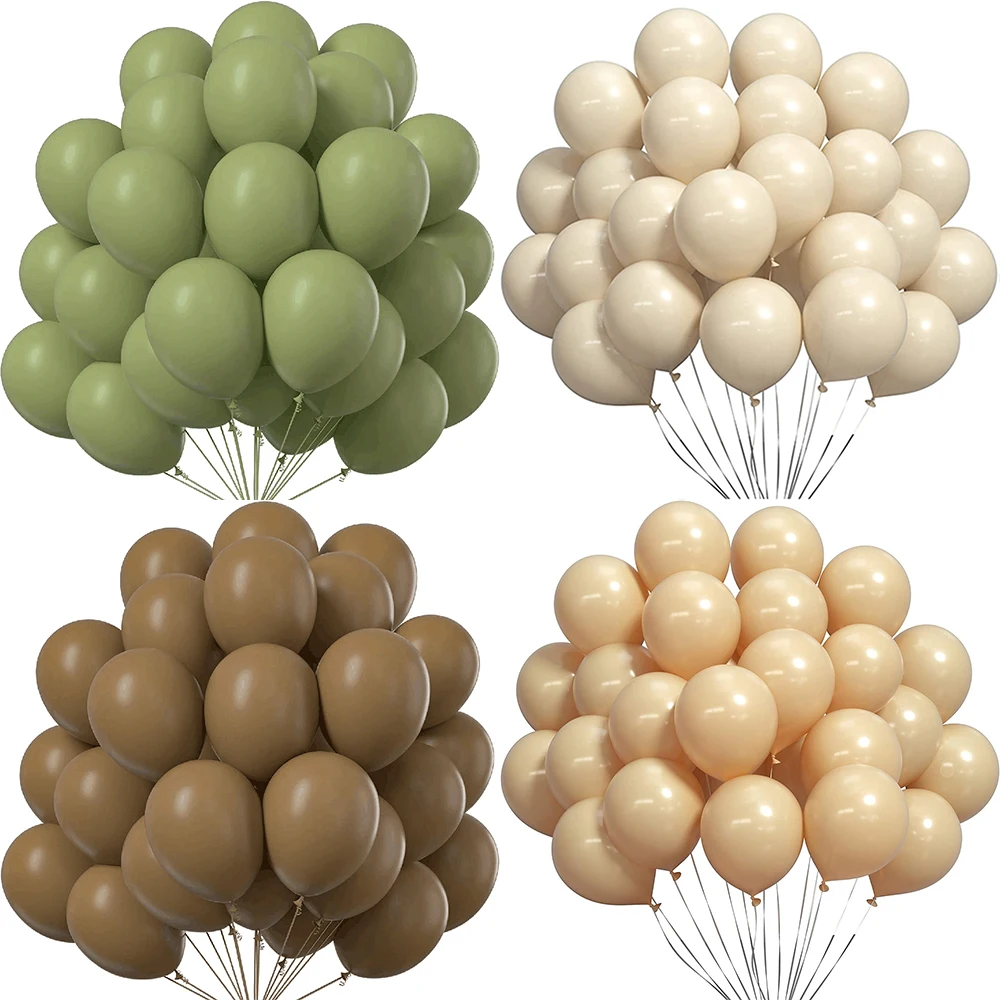 10/20/30pcs Retro Green Balloons Brown Skin Sand White Latex Helium Balloon Birthday Party Wedding Graduation Baby Shower Decor