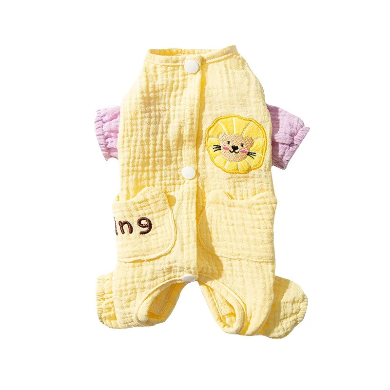 

Dog Cat Summer Clothes Cotton Gauze Jumpsuit Four Leg Outfit Thin Breathable Comfortable Clothing for Puppy Kitten Small Wear