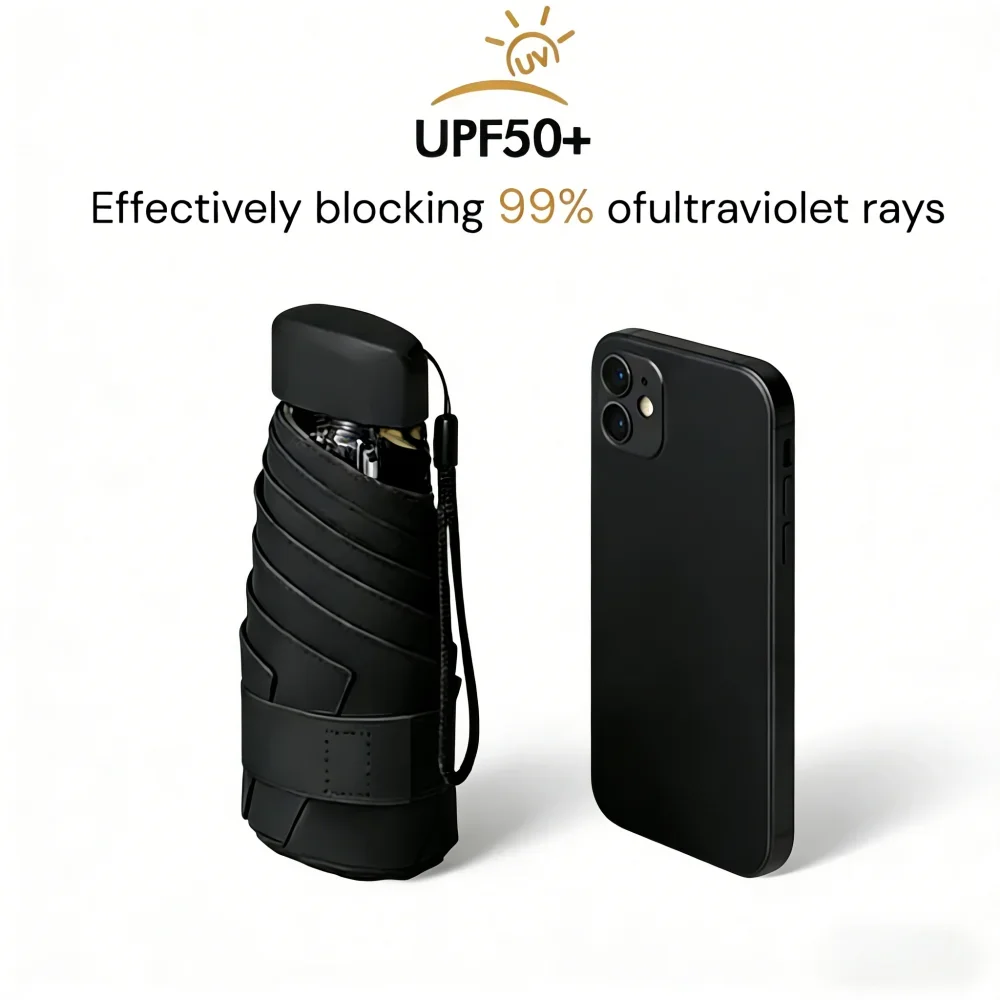 Protable Anti-Uv Mini Umbrella Compact Travel Sunshade Umbrellas For Sunny And Rainy Days,With Uv Coating And 6 Reinforced Ribs