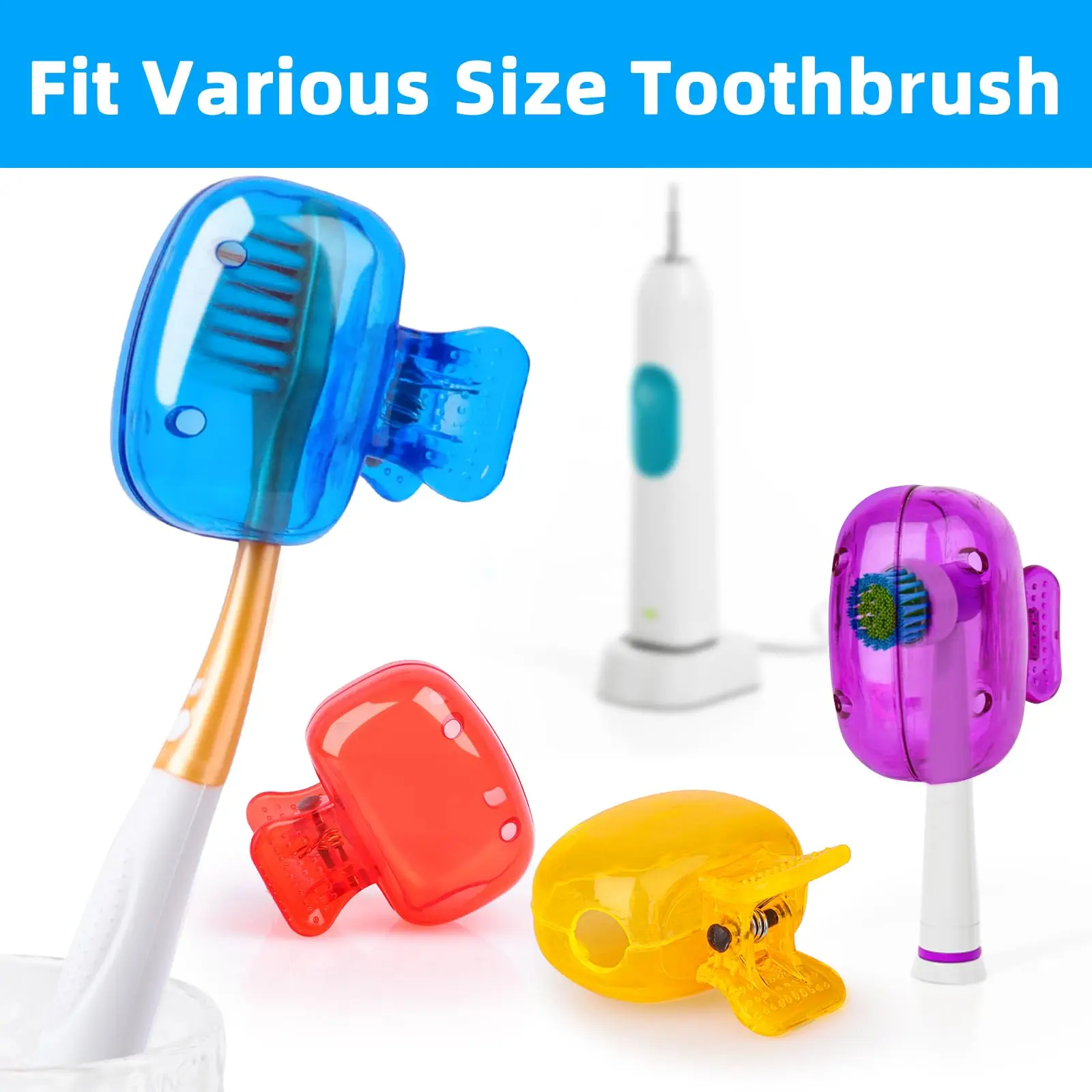 4 Pack Toothbrush Covers Caps Protector Coverings Clips Portable Plastic Toothbrush Head Case for Travel Camping School