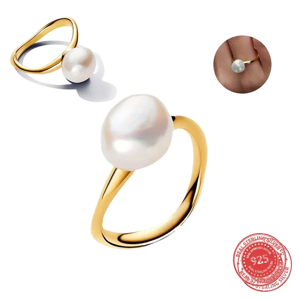 2024 Treated Freshwater Cultured Pearl Organically Shaped Double Band Entwined Ring for Women Charms 925 Gift Free Delivery