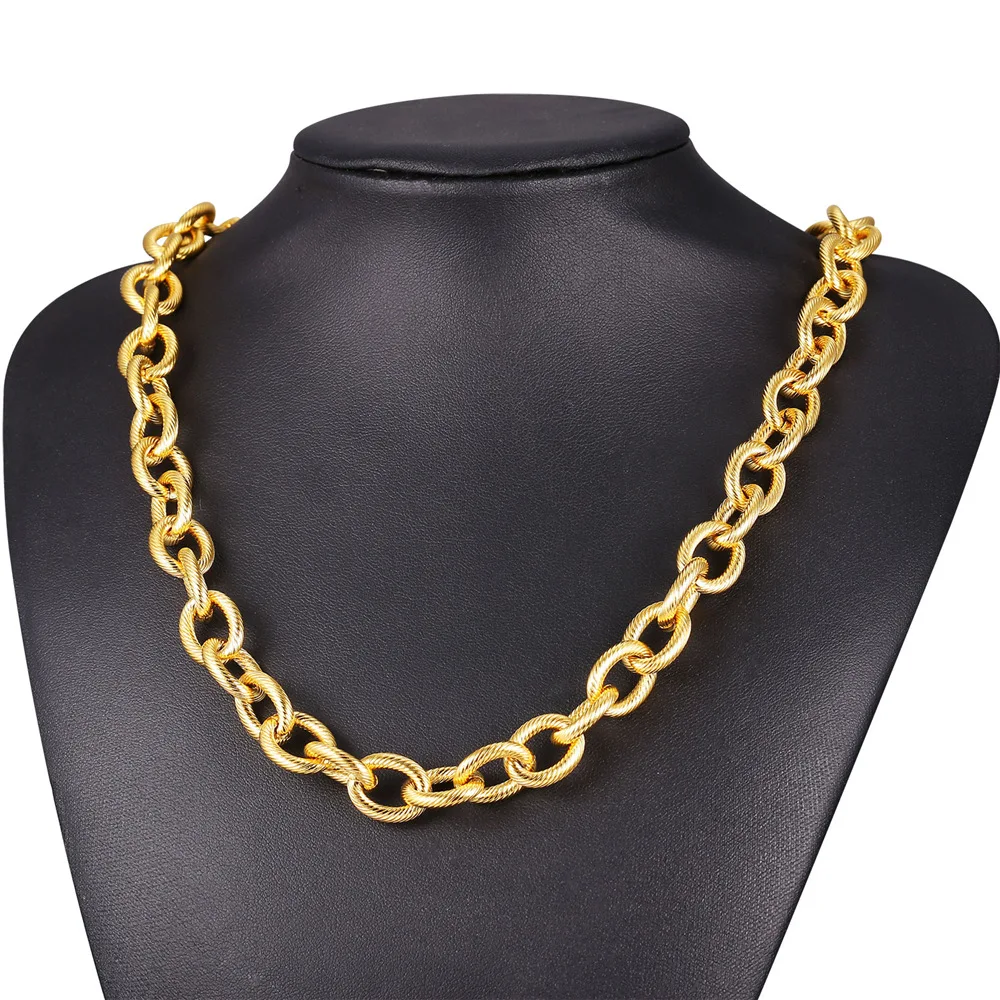 U7 Chunky Big Cable Chain Necklace Bracelet Set For Woman Men Stainless Steel Gold Color Jewelry Sets Trendy S831