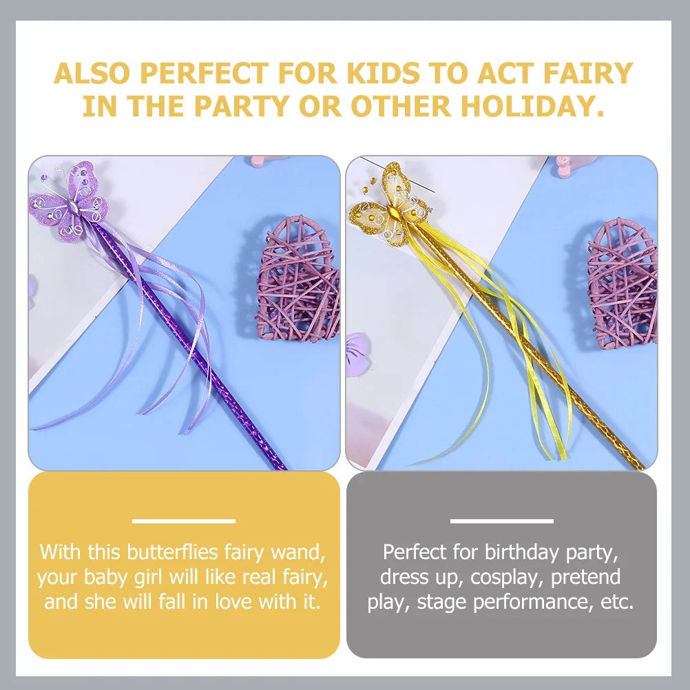 4Pcs Butterflies Fairy Ribbon Wrapped Stick Girl Costume Party Stage Dress-Up Accessory Butterflies Fairy Wands