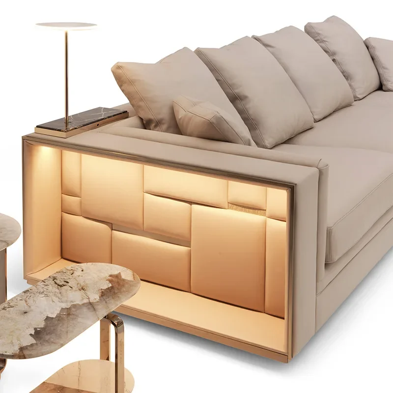 Light luxury, Babylonian leather sofa, postmodern, villa, mansion, living room, high-end sofa