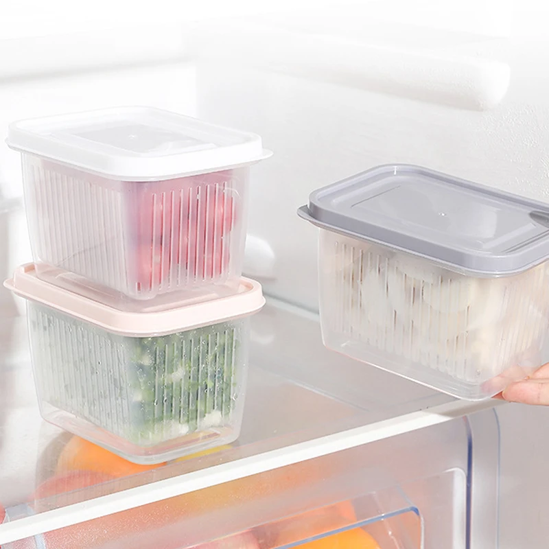 Double Drainer Onion Crisper Refrigerator Storage Drainer Basket Meat Onion Ginger Transparent Crisper With Lid