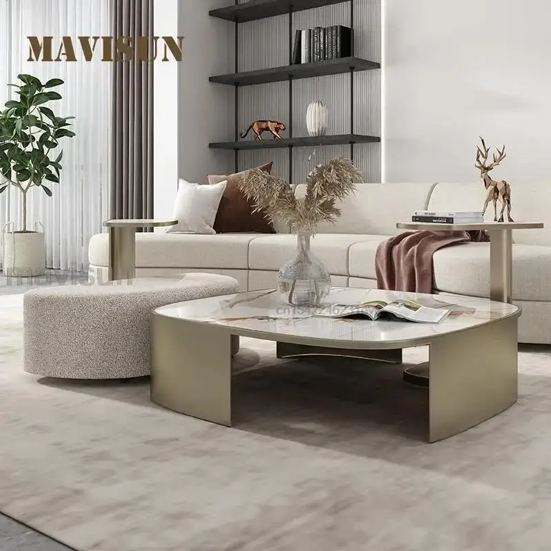 

Mavisun Italian Design Coffee Table Set Of 3 Combination Stainless Steel Bases Sintered Stone Marble Living Room Center Table