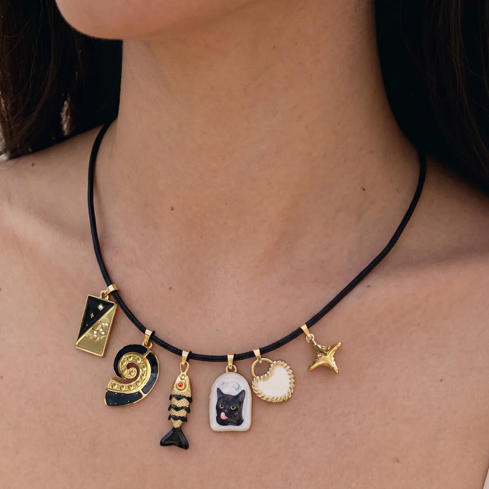 Peri'sbox New Dark Black Multiple Drip Oil Stainless Steel Pendant Women's Magnetic Necklace Waterproof DIY Jewelry Accessories