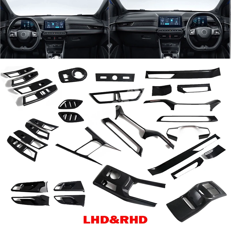 

Накладки из ABS-пластика под карбон для MG3 MG 3 Hybrid 2024 2025: накладка на кнопку стеклоподъемника, передний подстаканник, накладка на панель переключения передач, накладка на дефлектор воздуховода.