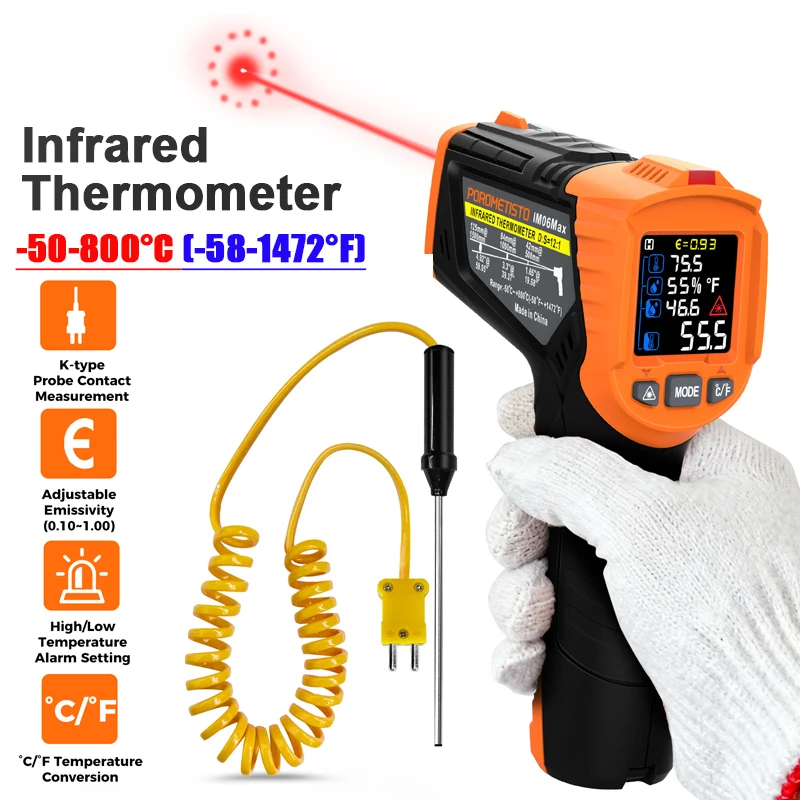 IM06Max -50 to 800 Degree Digital Infrared Thermometer Laser Temperature Meter Non-contact Pyrometer Hygrometer IR Thermometer