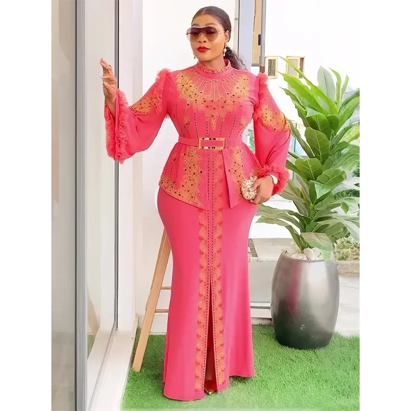 

Customized 2025 Spring African Clothes for Women 2 PCS Sets Tops and Skirts Suit Dashiki Ankara Outfit Robe Plus Size Wedding Pa