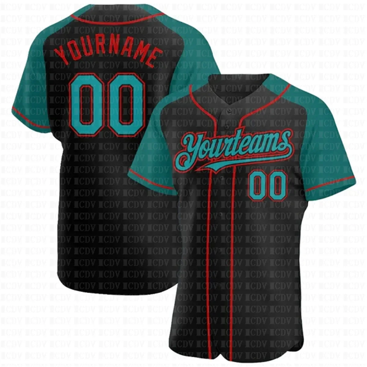 Custom Black Teal-Red Authentic Raglan Sleeves Baseball  3D Printed for Men and Women Shirt Casual Team Shirts Sport Unisex Tops