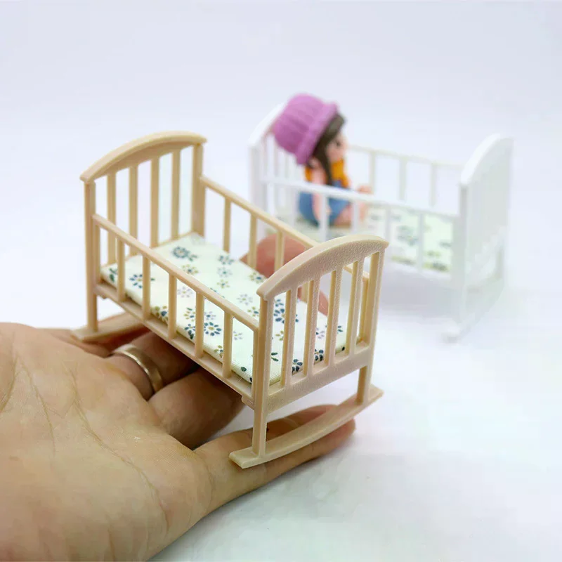 1/12 Dollhouse Mini Cradle Baby Bed Rocking Bed Model Funiture Accessories For Doll House Decor Kids Pretend Play Toys Gift