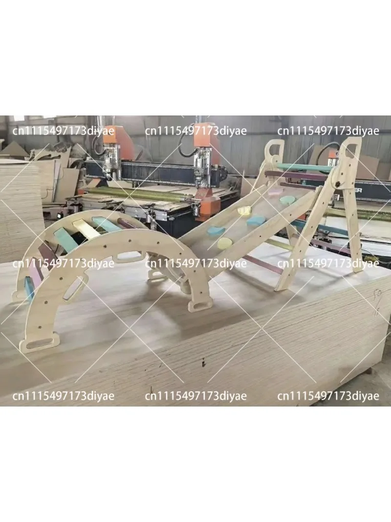 Wooden Kids Climbing Frame Arch Folding Slide 7 in 1 Indoor Baby Sensory Integration Training Toy