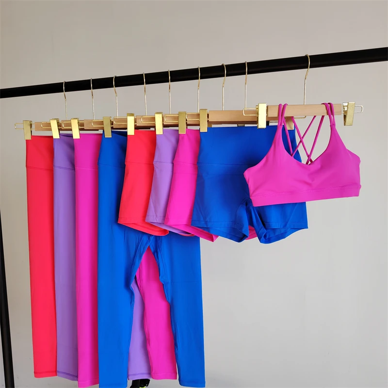 Solid Color Yoga Sports Suit 3-Piece Gym Women's Fitness Clothes Running Exercise Pilates Fashion Hot Girl Tight High Waist Suit