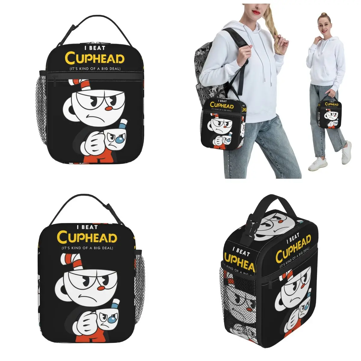 Cuphead And Mugman Angry Accessories Insulated Lunch Bags For School Food Storage Bag Portable Thermal Cooler Lunch Boxes