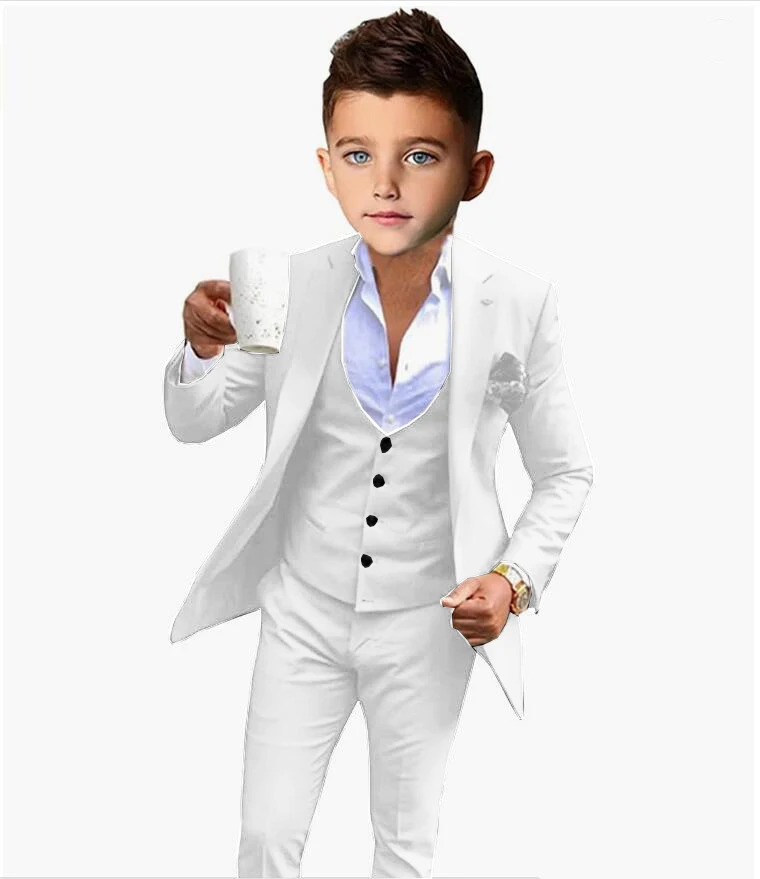 Beige Boys Suits Jacket Vest Pants 3 Piece Suits Casual Clothes Wedding Tuxedos for Kids Formal Blazer Sets