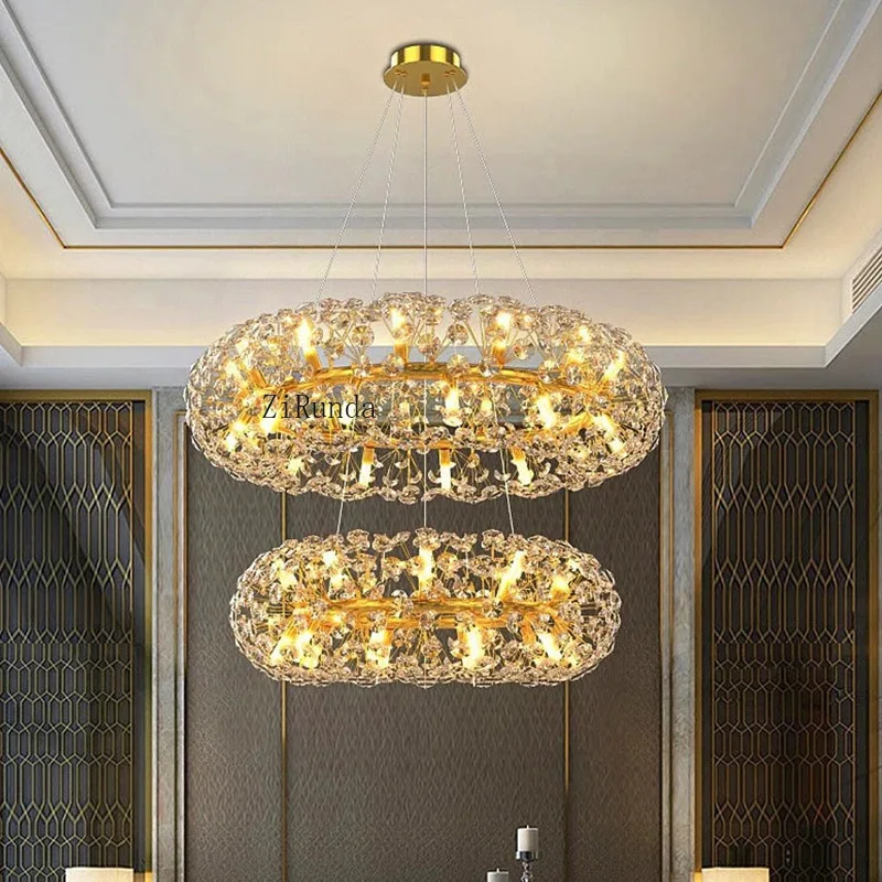 ثريا كريستالية لغرفة المعيشة وغرفة الطعام، ثريا كريستالية مستديرة ذهبية